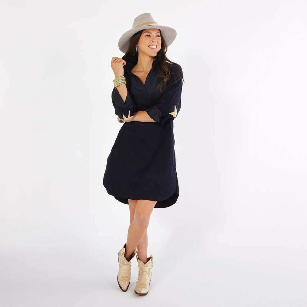 Caryn Lawn Preppy Dress Corduroy Black Star Elbow Patch One Size NWT Whimsy